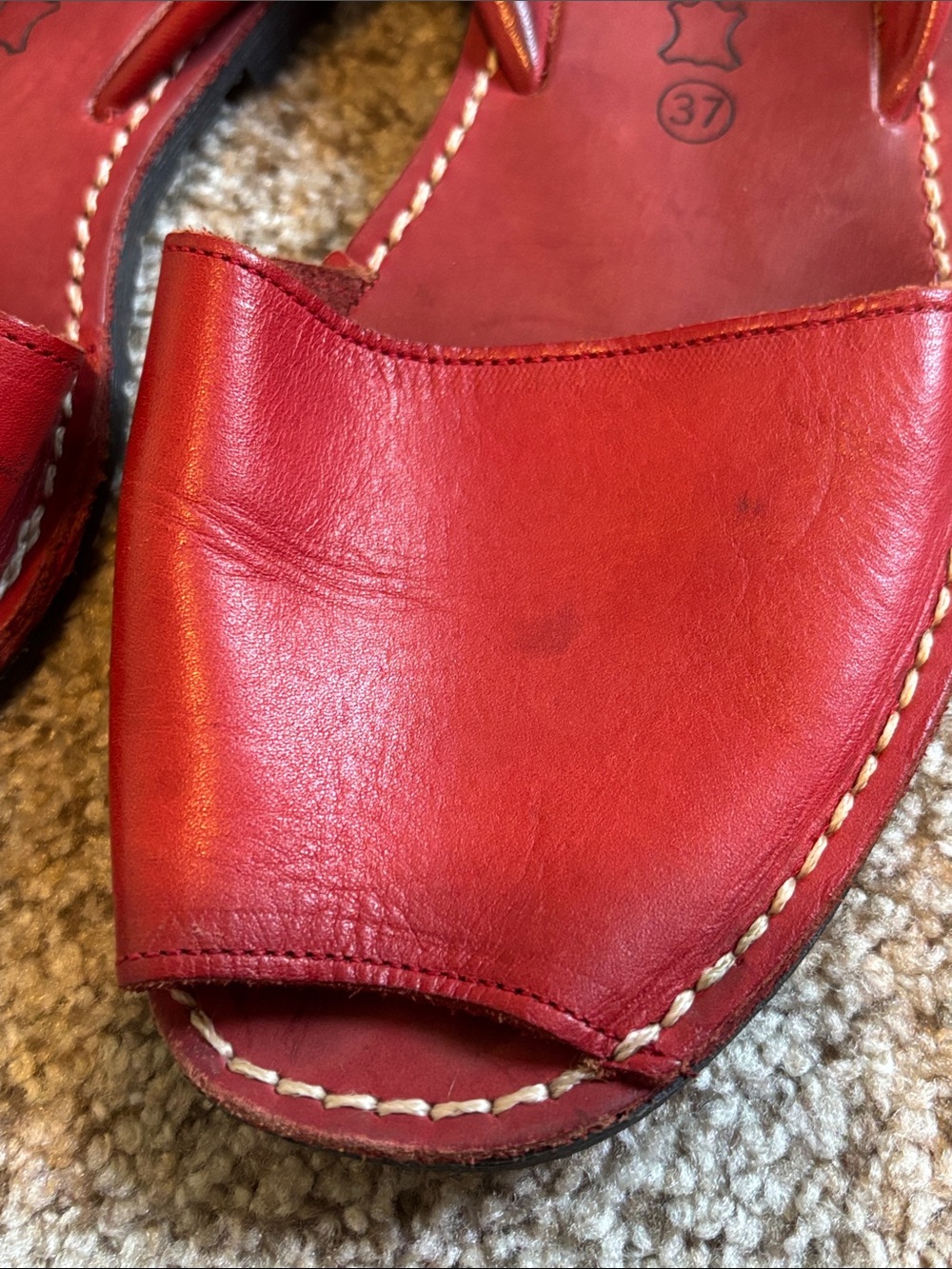 Avarca by C. Ortuño Made in Spain Red Shoes Size 37 Leather Minimalist Classic - Picture 8 of 10